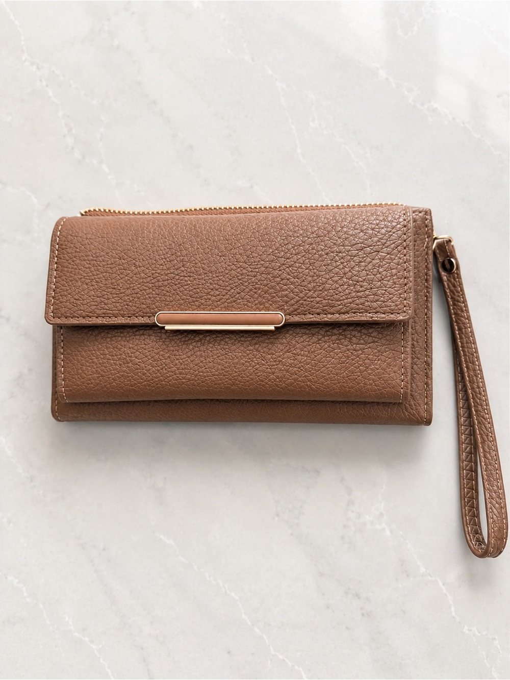 Brown Wristlet Wallet Phone Wallet Organizer Neutral Pebbled Clutch